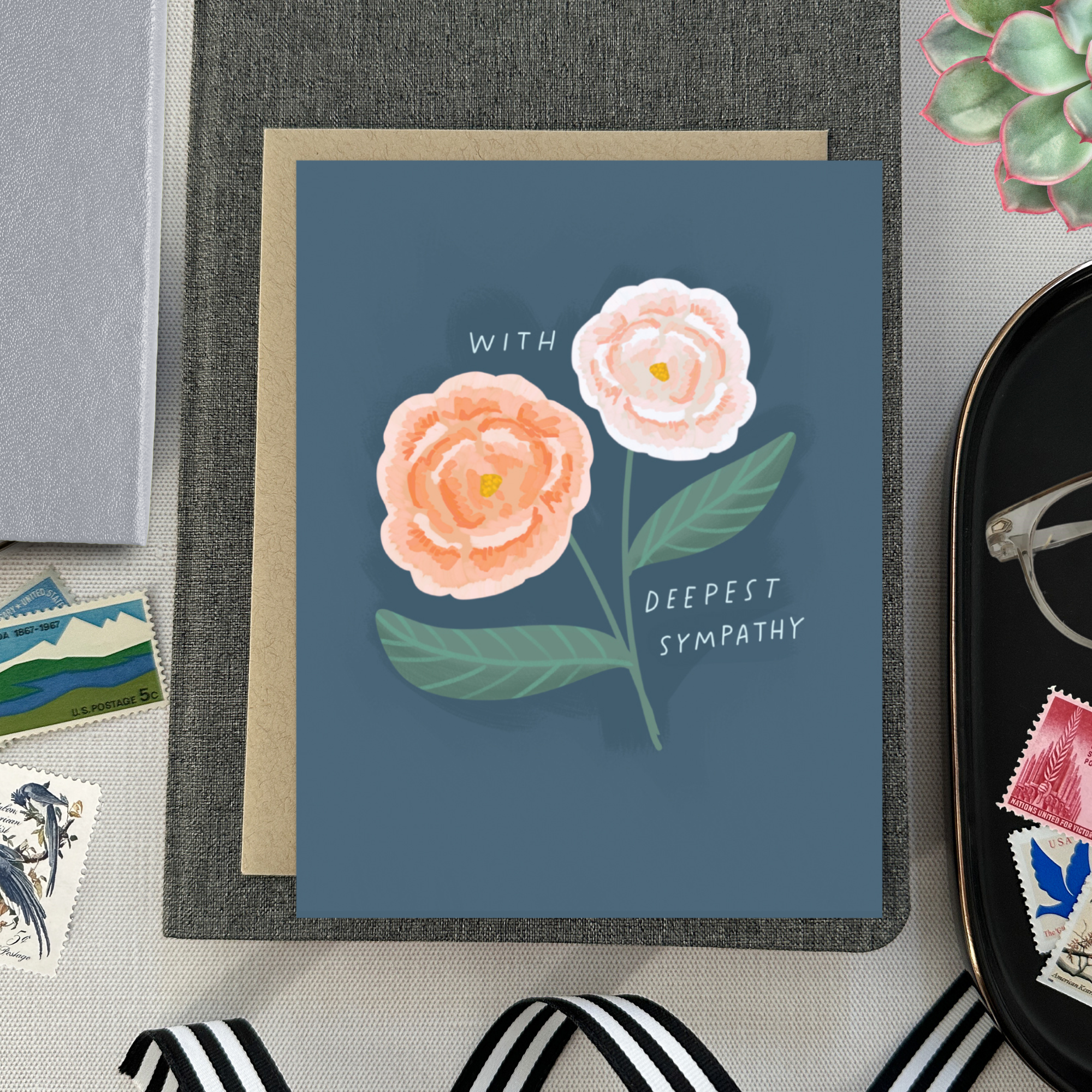 Barone and Co. - Wholesale Sympathy Card - Peach Flowers Sympathy Card3