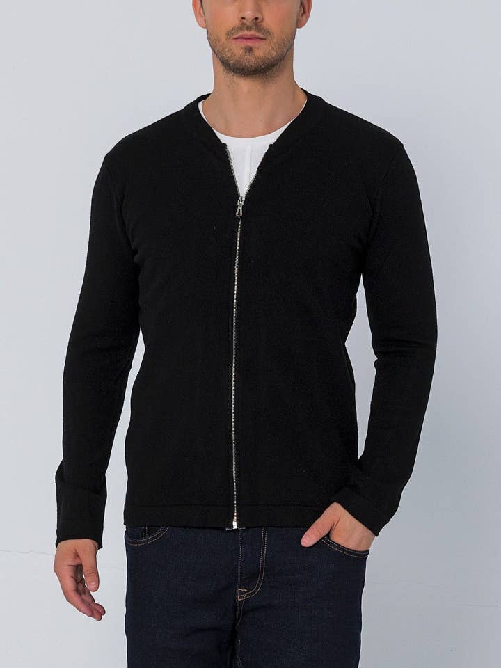 Men's Full Zip Closure Cardigan - Black for wholesale by Ron Tomson