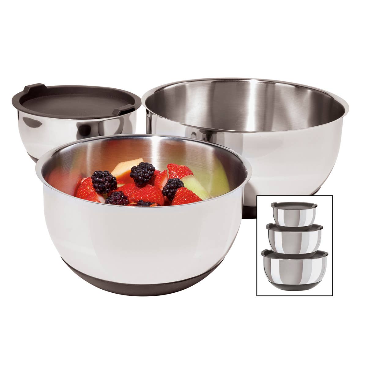 Oggi - Wholesale Mixing Bowl - Mixing Bowls - s/ 3 Stainless w/ Silicone (1.5, 3, 5 qt)0