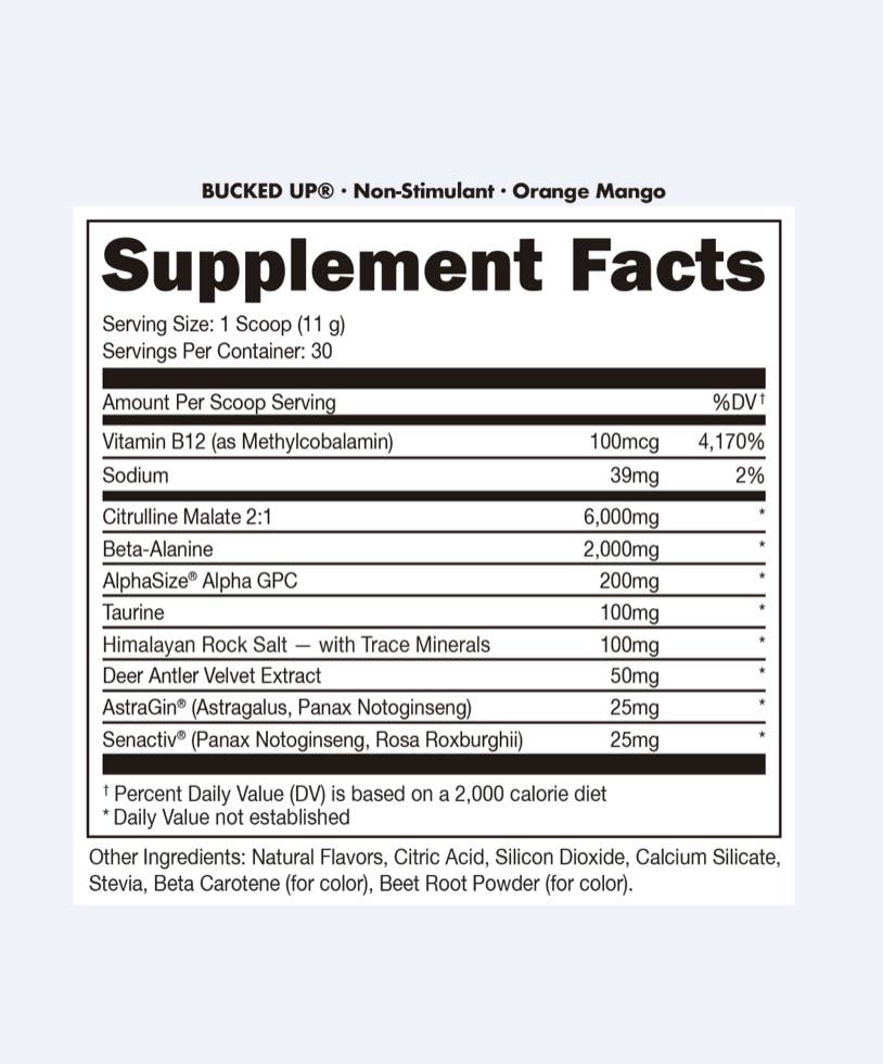 Bucked Up - Wholesale Oral Supplement/Vitamin - Bucked Up Stim Free Pre-Workout [30 Serv]12