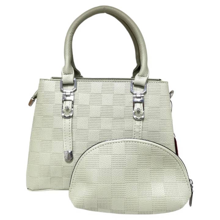 Superbia - Wholesale Top Handle Bag - Women's - Soft Check Print Silver Toned 3 Compartment 2 in 1 Bag-Y8836