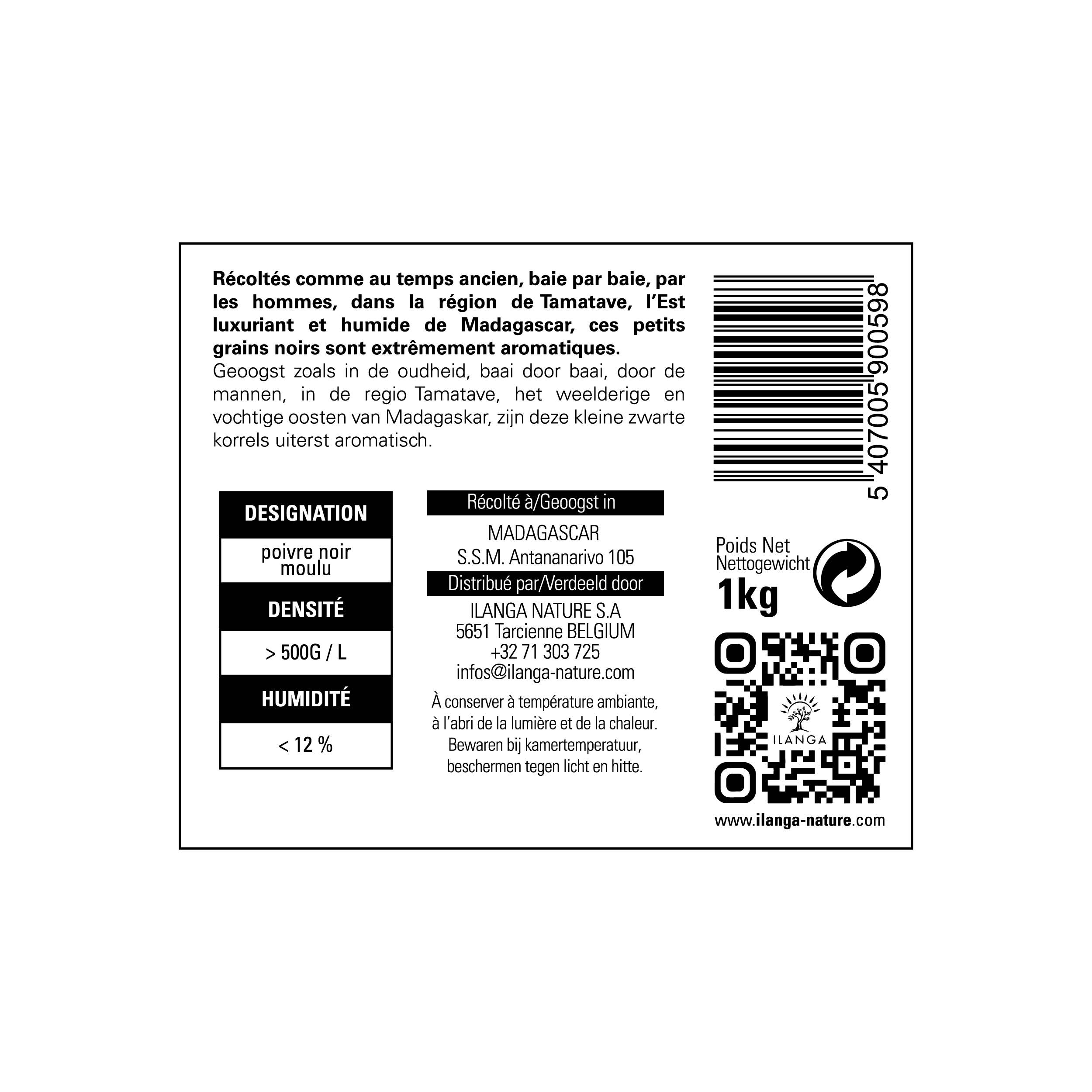 Ilanga Nature - Vente Poivre/grains de poivre - Poivre Noir Moulu 1kg2