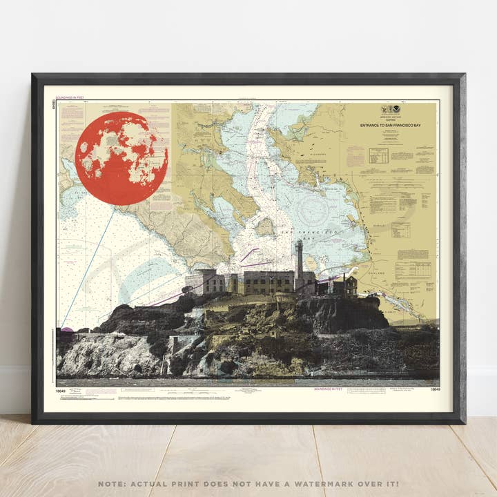 California | Alcatraz Art Print on NOAA Chart for wholesale by T. Shaw Designs