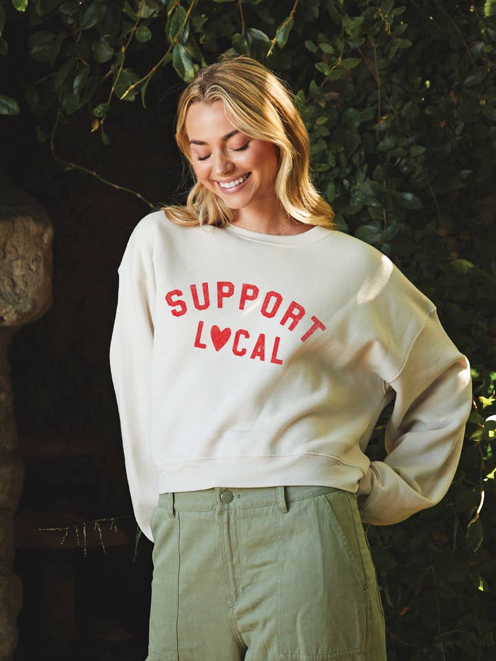 SUPPORT LOCAL Mid Graphic Sweatshirt for wholesale by OAT COLLECTIVE