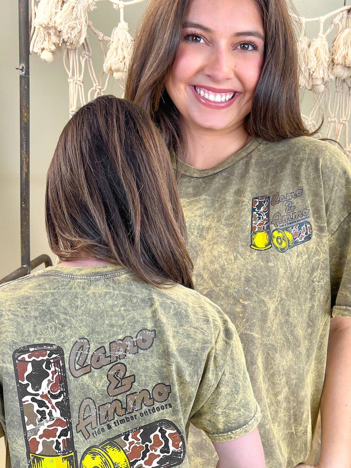 Camo and Ammo Mineral Washed Graphic Shirt for wholesale by Sugar Stitch