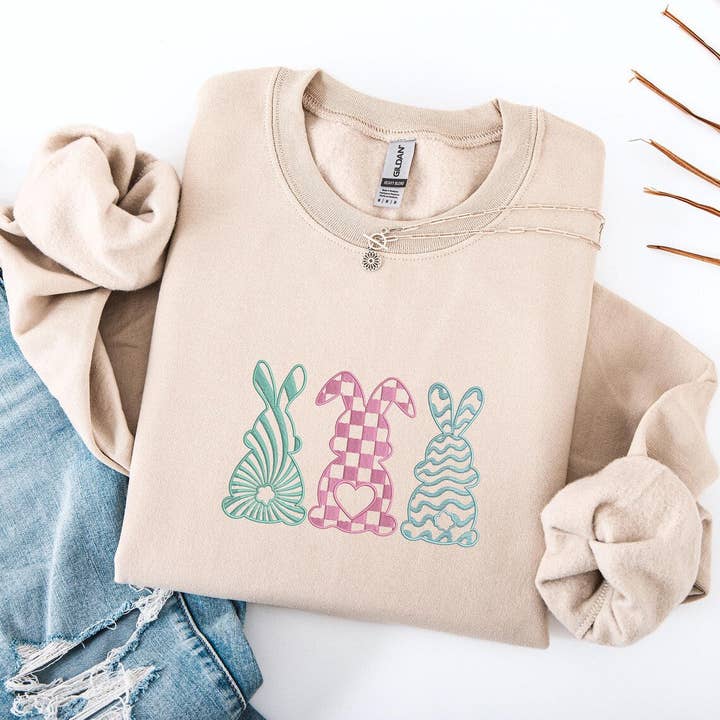 Embroidered Bunny Trio Sweater – Spring Easter Collection for wholesale by STRONG N FREE CDN
