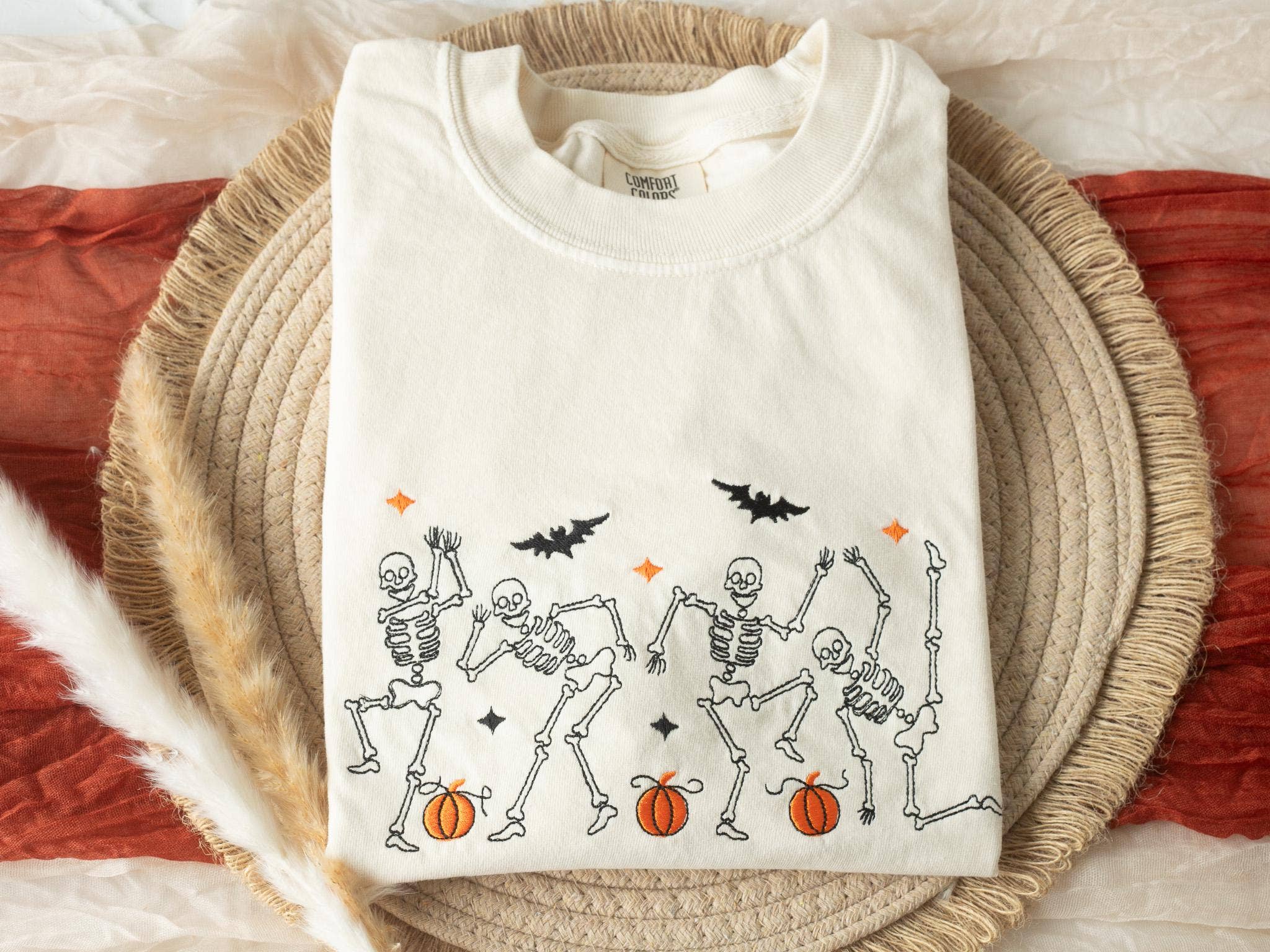 Nunu's Studio - Wholesale T-Shirt - Women's - Embroidered Dancing Skeleton Cowboy Ghost Tee2