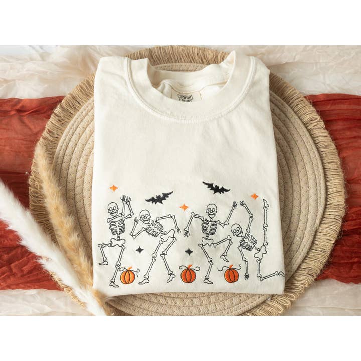 Nunu's Studio - Wholesale T-Shirt - Women's - Embroidered Dancing Skeleton Cowboy Ghost Tee2