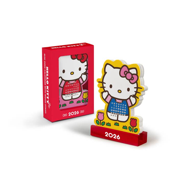 Studio Oh! - Wholesale Calendar - 2026 Hello Kitty Playful Pink Mini Desk Calendar with Wood