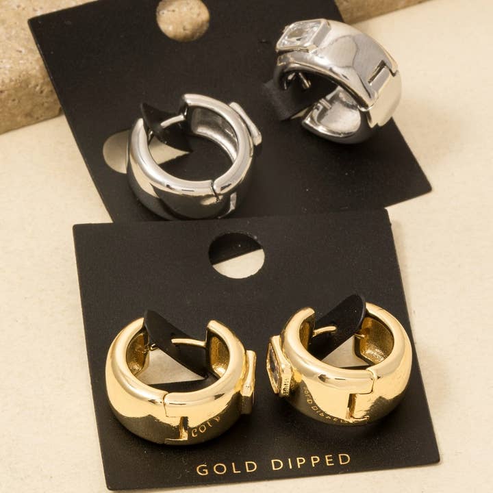 Anarchy Street - Wholesale Hoop Earrings - Gold Dipped Cz Baguette Wide Hinge Hoop Earrings3