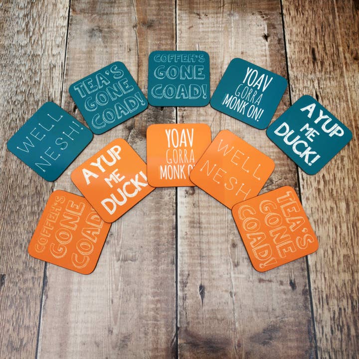 Sous-verres Dialect aux couleurs assorties (ensemble de six) pour la vente par Dukki Gifts