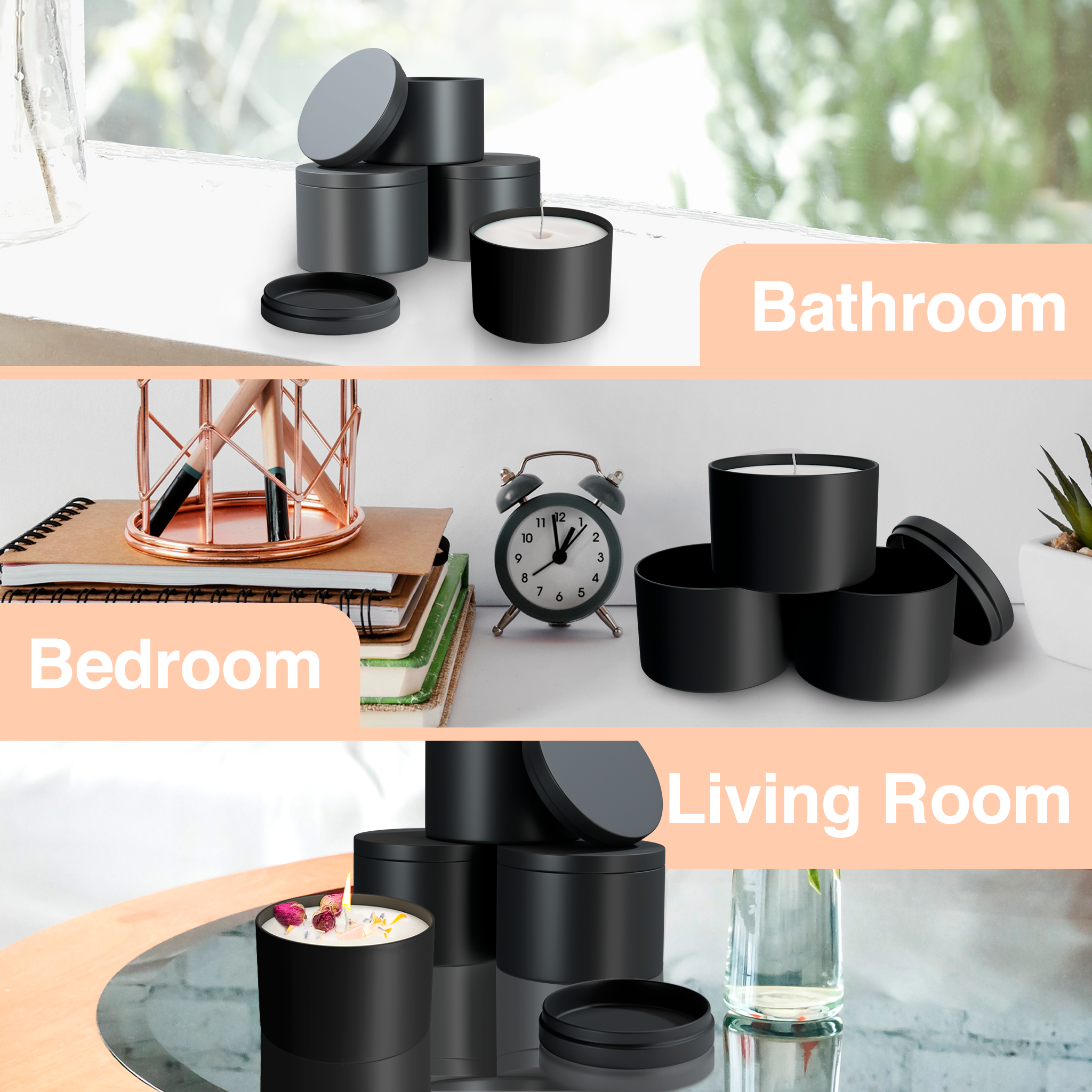 True Candle - Wholesale Candle holder - True Candle 24 4oz Candle tins - Matte Black4