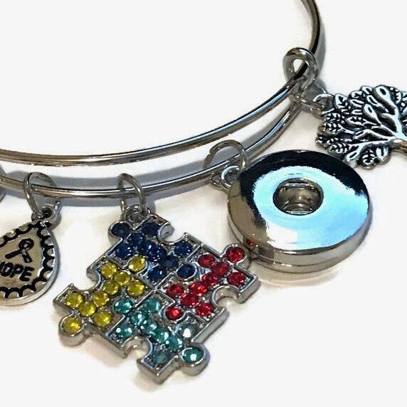 Say It in A Snap Jewelry - Venta al por mayor Pulseras de abalorios/colgantes - Pulsera — Brazalete temática del autismo con base de presión4