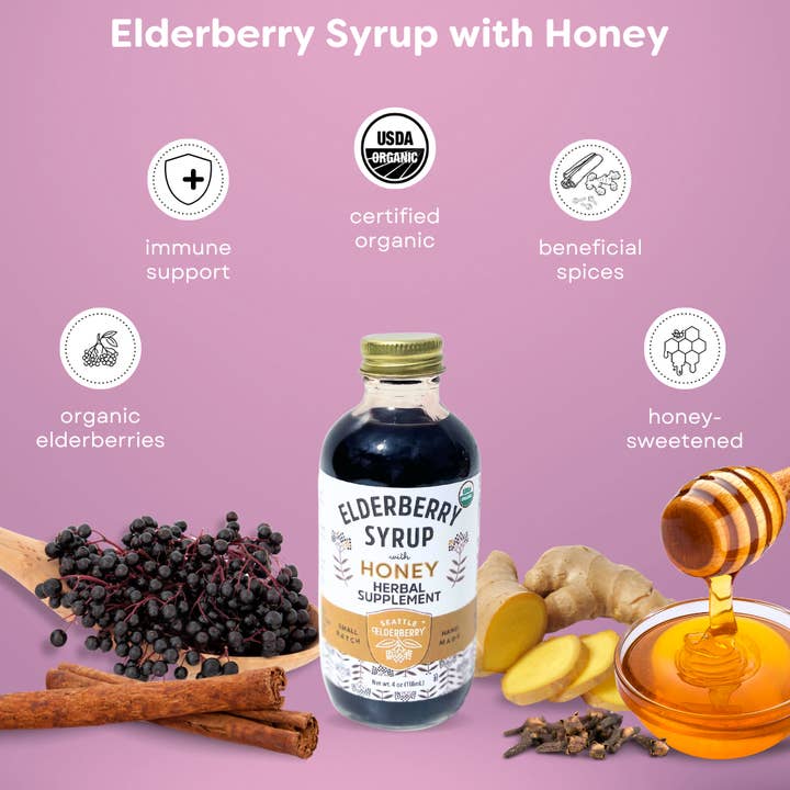 Seattle Elderberry - Vendita all'ingrosso Vitamine/integratori orali - Sciroppo di Sambuco Biologico con Miele