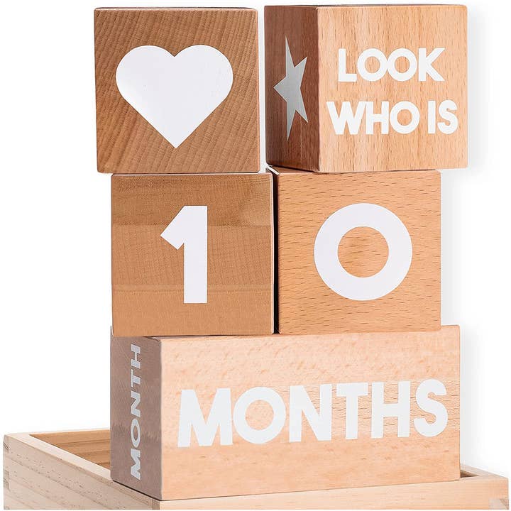 Baby Milestone Blocks, Natural Wood - Heirloom Quality for wholesale by Tykeroo