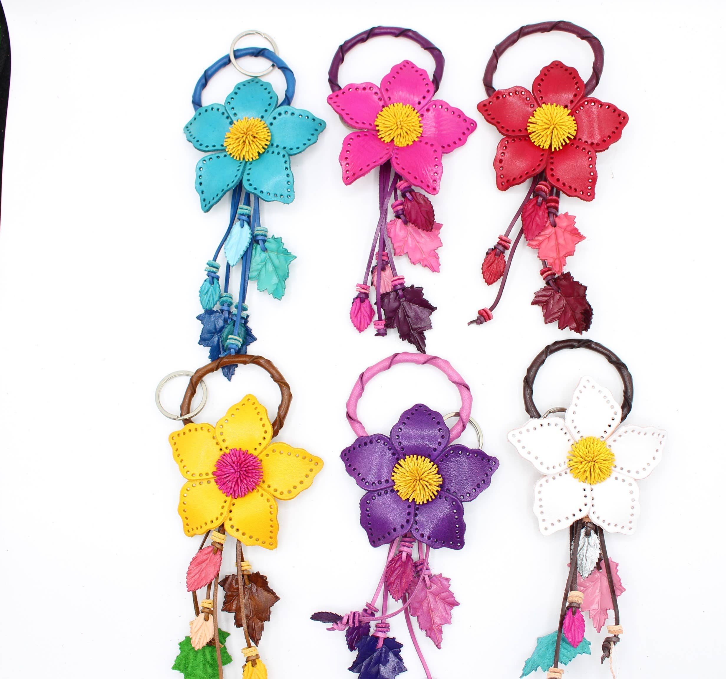 Sunflower Handmade leather inc - Wholesale Keychain - Women's - large leather flower  keychain bag charm key purse2
