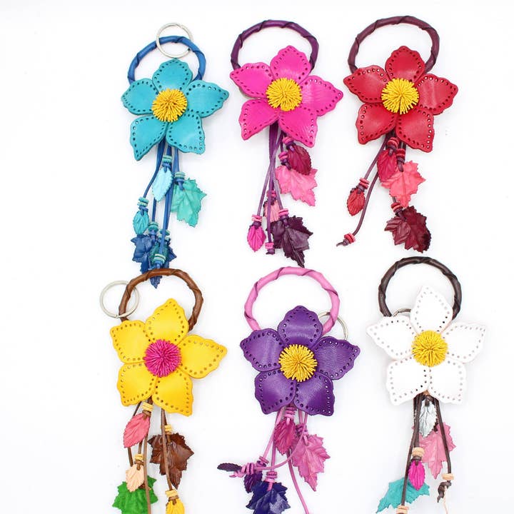 Sunflower Handmade leather inc - Wholesale Keychain - Women's - large leather flower keychain bag charm key purse2