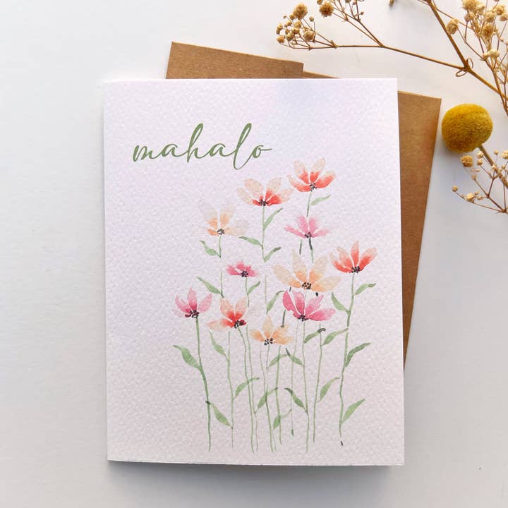 Carte de vœux à l'aquarelle Flower Patch | Mahalo | Thank You pour la vente par Ellamoonart