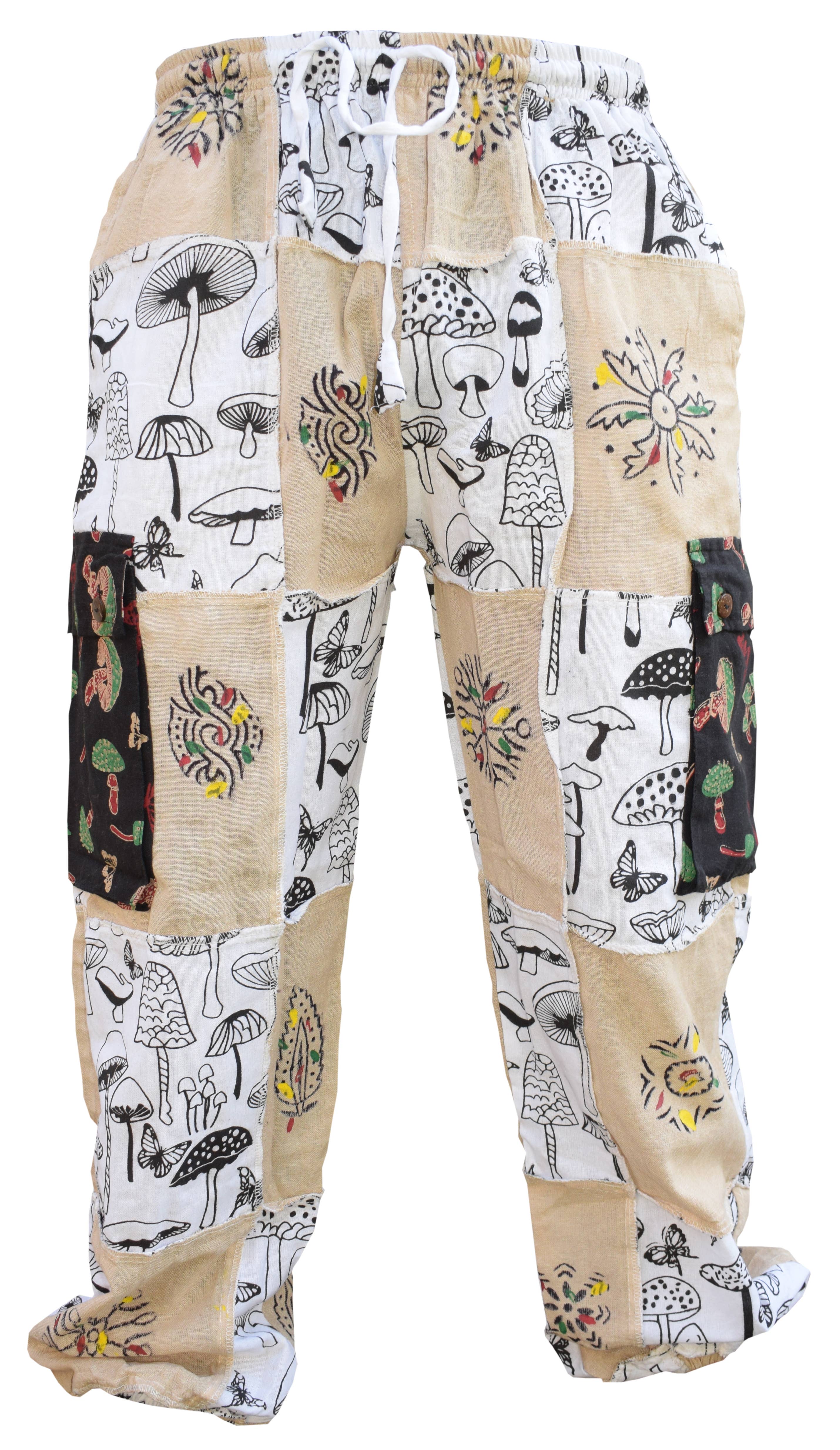 Gheri - Venta al por mayor Pantalones - Unisex - Pantalones Cargo de Algodón Patchwork con Estampado de Mariposa Blancos2
