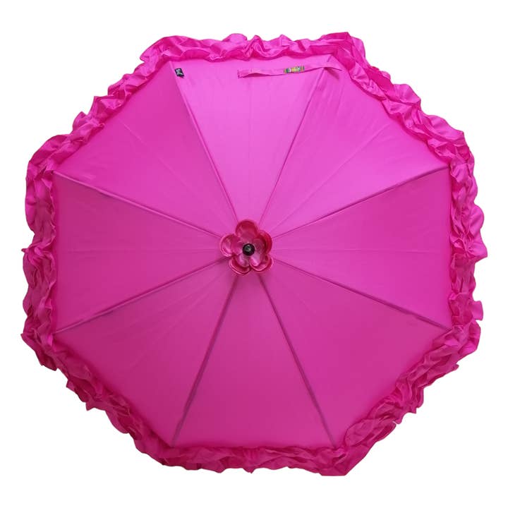 Boutique Triple Frill Stick Auto Umbrella Rose red for wholesale by Soake