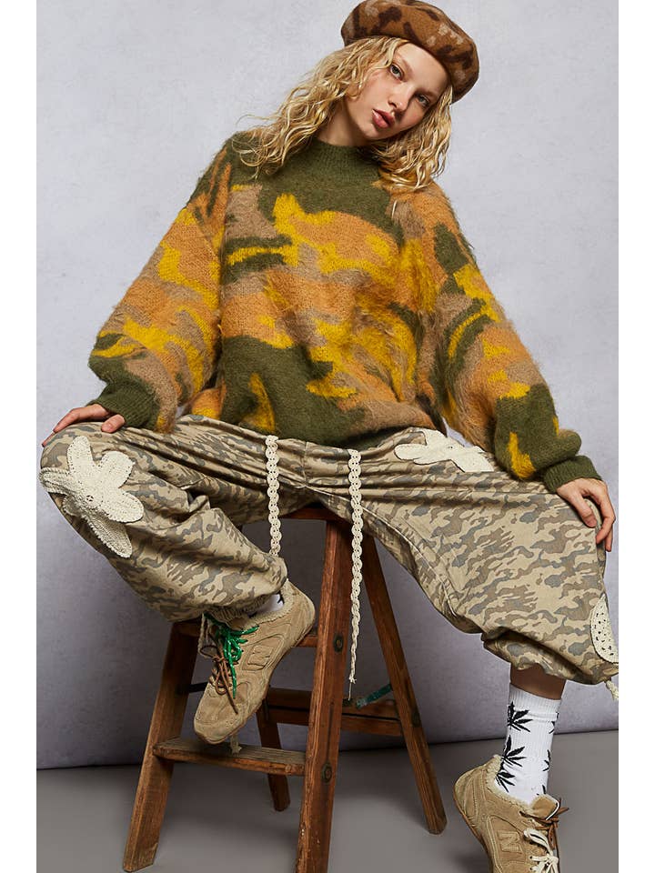 Pol Clothing - Vente Pull en maille – femme - Pull en mohair à manches longues avec blocs de couleur abstraits en solde7