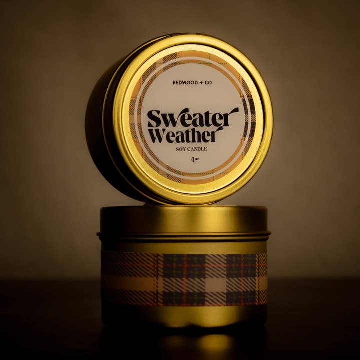 Sweater Weather 4oz Reisblik voor wholesale door Redwood Candle Co.