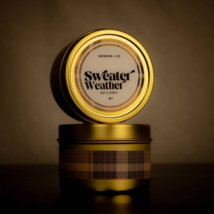Tröja Väder 4oz resor Tin för wholesale av Redwood Candle Co.