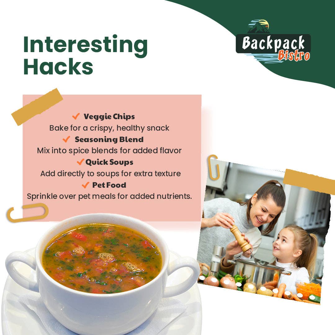 PRIDE INDIA BRANDS - Wholesale Dried/dehydrated vegetables - Backpack Bistro Dehydrated Mixed Vegetables 8.8 oz4