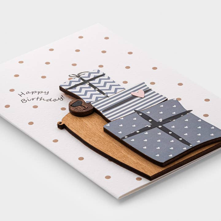 Handmade 3D Wooden Birthday Card – Gift Box Celebration Card for wholesale by PESKOVOI