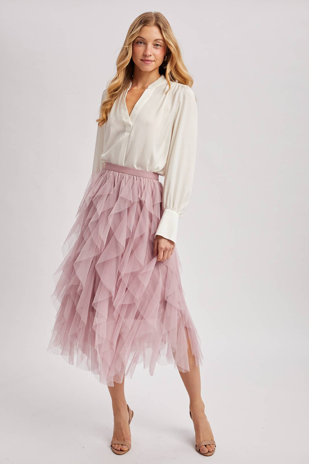 Bluivy - Wholesale Skirt - Women's - SPRIAL RUFFLED TULLE MIDI SKIRT17