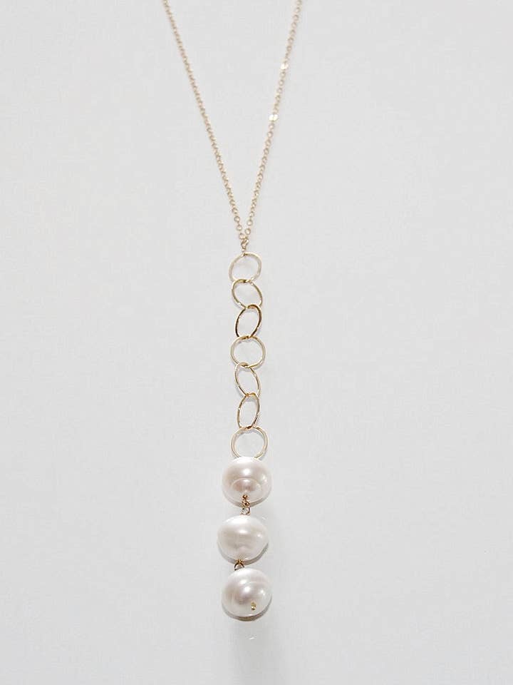 Large Fresh Water White Pearls w/Gold Loopy Chain for wholesale by Judy Brandon Jewelry