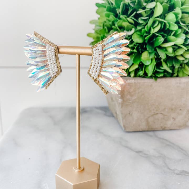 Brookhaven Baubles - Wholesale Stud/Post Earrings - Iridescent Sequin Wing Beaded Statement Earrings3