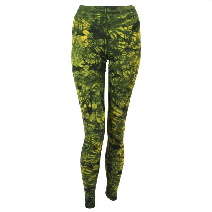 Leggings - Batik - Landscape - black - yellow-green for wholesale by Tribal Trade GmbH