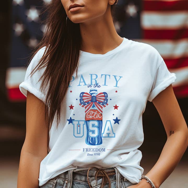 Party in The USA Cola 4th of JULY Patriotic Graphic Tee for wholesale by Par.tees by Party On!