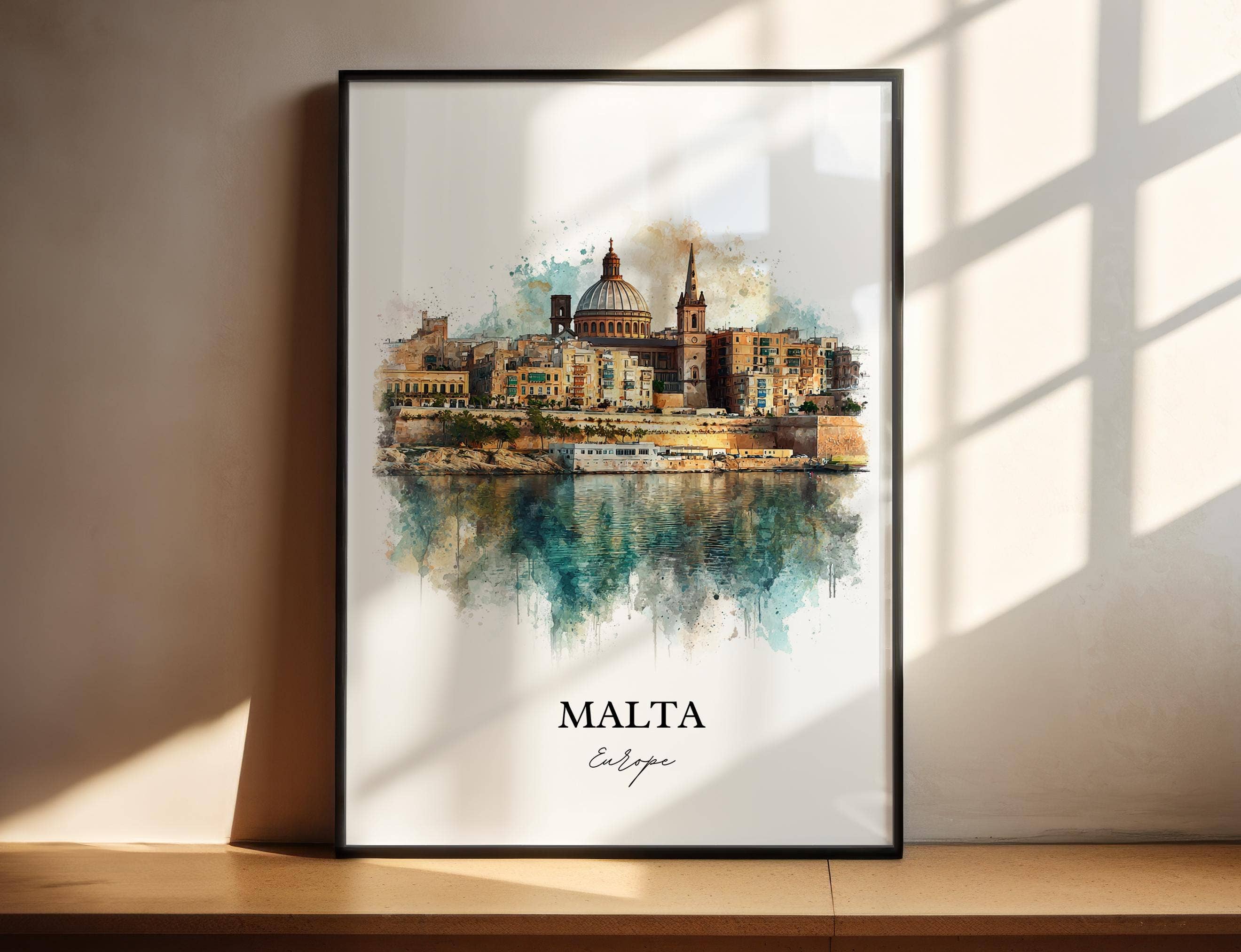 Premium Travel Art - Vente Affiche d'art - Art mural de Malte, Impression de Malte Europe, Art aquarelle de Malte, Cadeau de Malte, Impression de voyage, Affiche de voyage, Cadeau de pendaison de crémaillère0