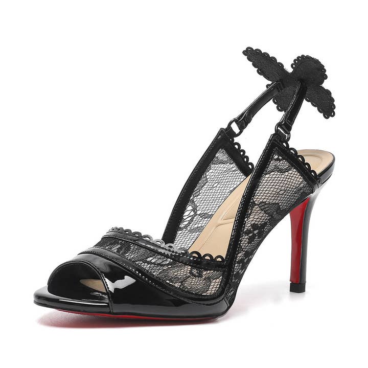 JL46 Elegant Red Sole Mesh Bow Open Toe High Heel Sandals for wholesale by JanL Ladies Shop