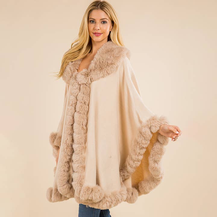 Sensibling Corp. - Vente Poncho – femme - Poncho Cape Flottant à Bordure en Fausse Fourrure1