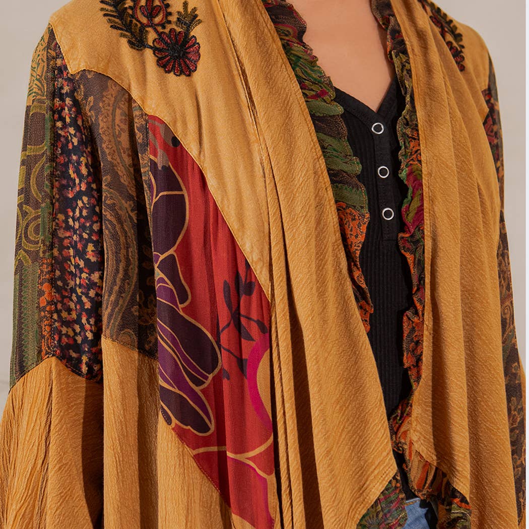 CAMEL Rustic Bohemian: Patchworked Shrug ALSO IN PLUS  for wholesale on Faire3