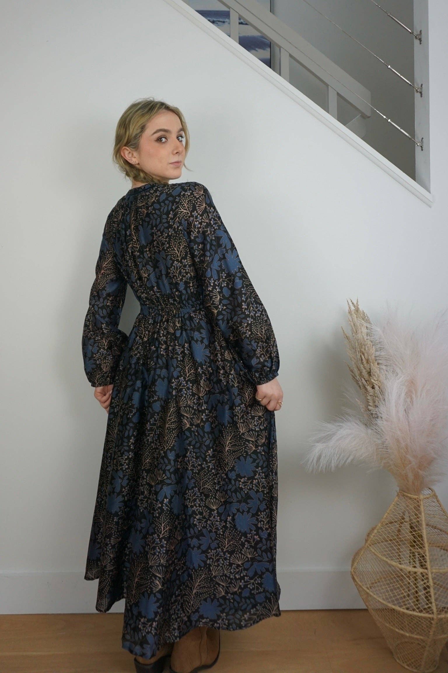 NIBI MTK - Wholesale Dress - Women's - Aria Maxi Dress - Blue Flower2