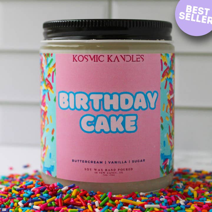 ð Birthday Cake Soy Wax Candle for wholesale by Kosmic Kandles LLC