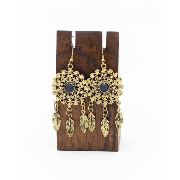 Kimago Look - Wholesale Dangle Earrings - Handmade brass earrings with mineral stone and design