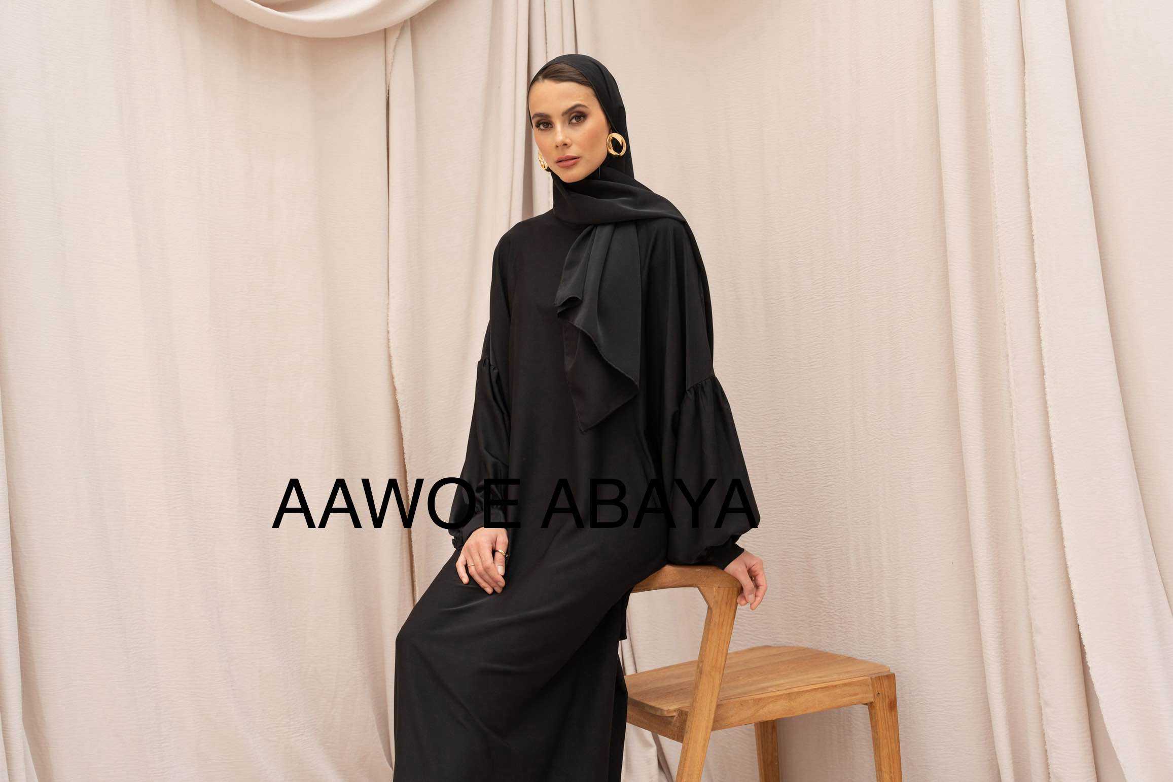 Aawoe Abaya - Wholesale Kaftan - Women's - Medina silk abaya with integrated veil -23332