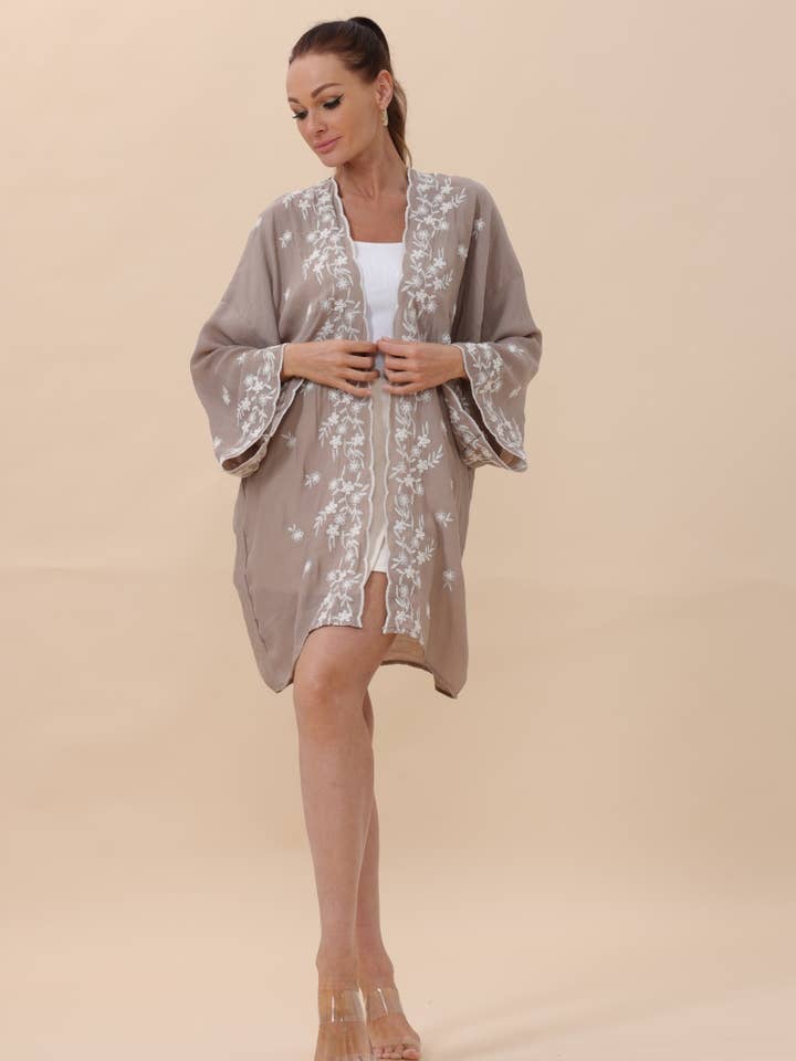Leto Accessories - Wholesale Kimono - Women's - Floral Embroidered Open Front Kimono Cardigan β Lightweight4