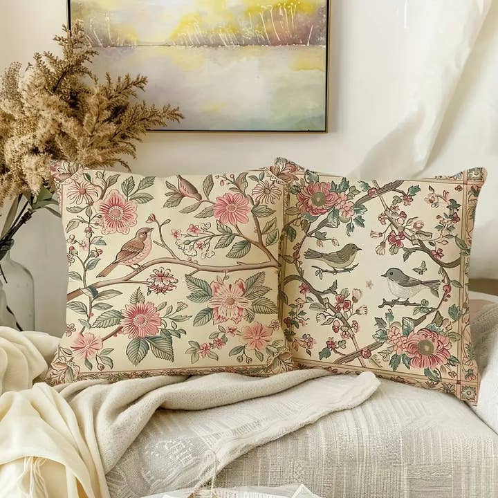 2 pezzi Federe Decorative per Cuscini con Fiori e Uccelli 45,72*45,72 cm, per la vendita all'ingrosso da parte di Huis Van Merken