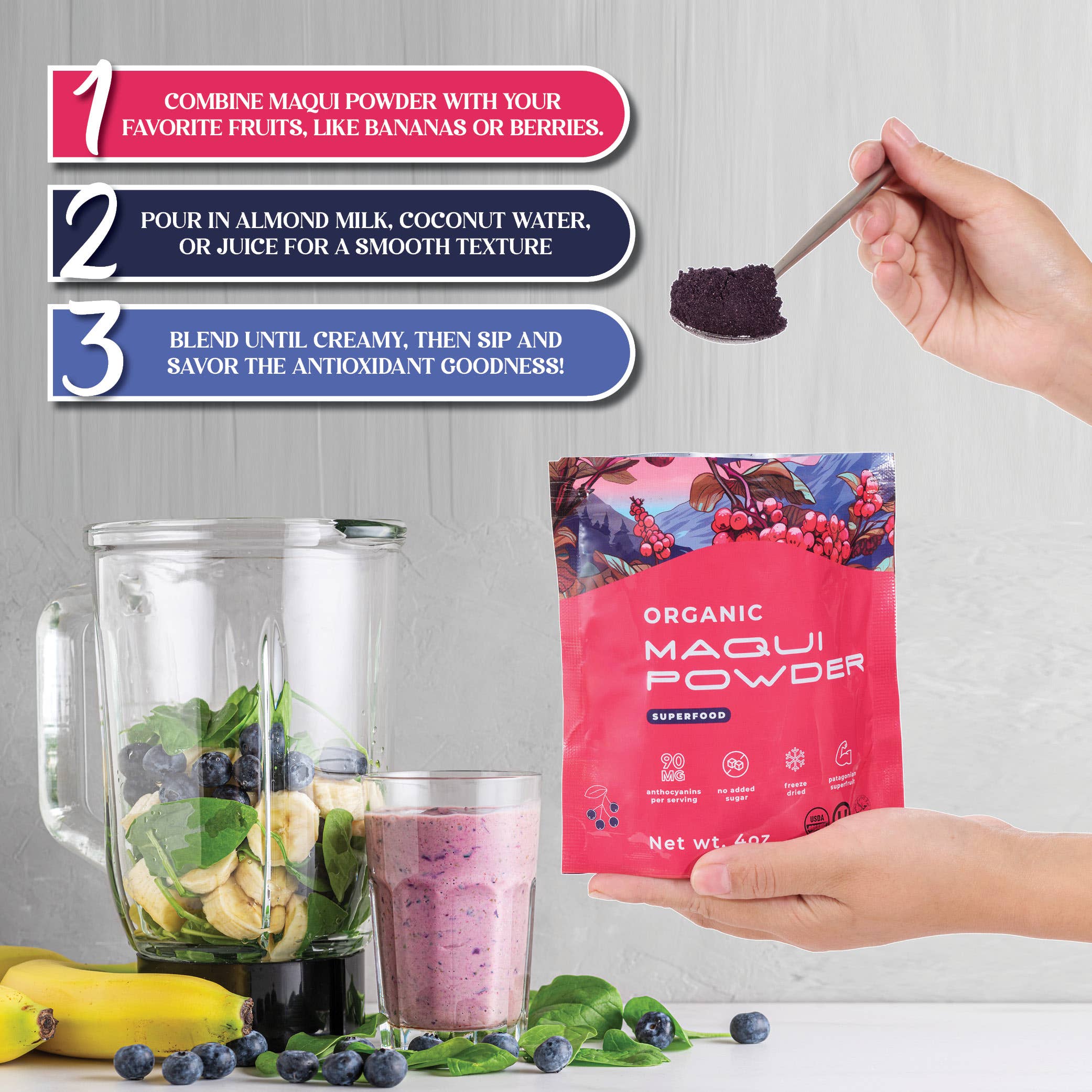 Think Distributors - Wholesale Protein/Superfood Powder - Gourmanity Organic Maqui Powder 4oz2