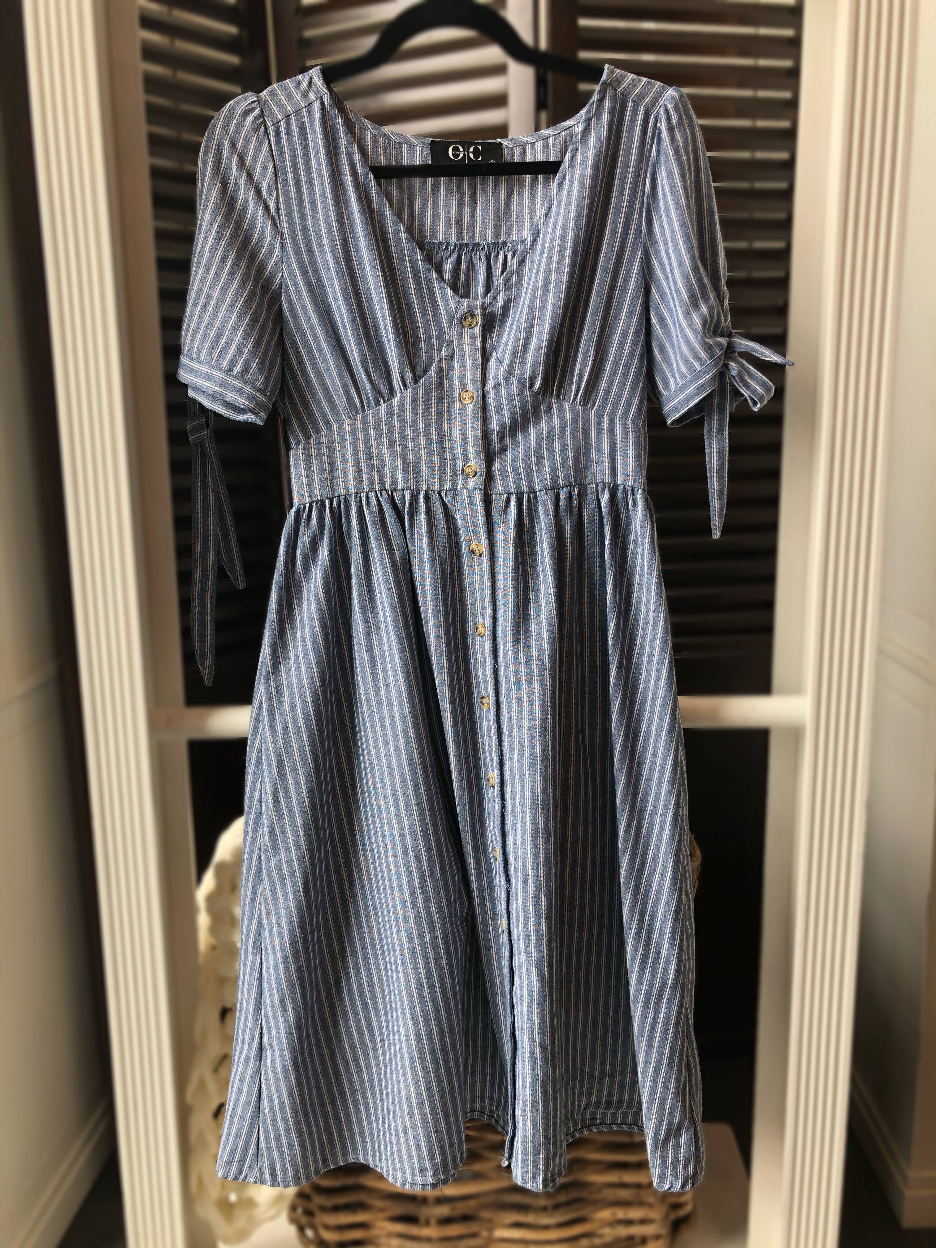 Osmond & Co. - Wholesale Dress - Women's - Navy Linen Striped Dress0