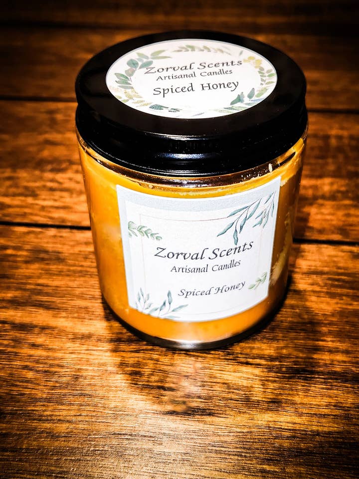 Parfum de miel épicé, bougie à la cire de noix de coco et de soja, pot transparent, 8 oz pour la vente par Zorval Scents