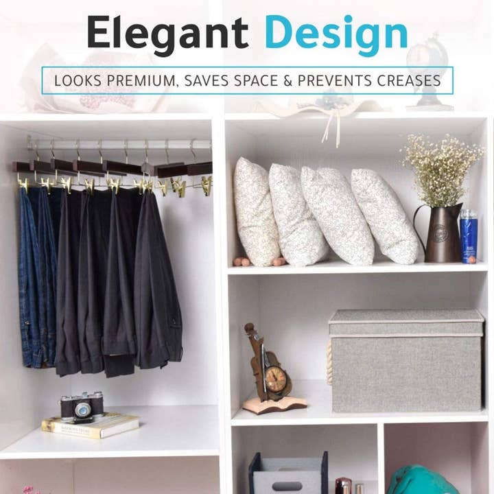 Quality Hangers - Wholesale Kleerhangers - W013 houten rechte rokkenhangers, 35,5 cm, walnoot met gouden haak, 100 stuks6