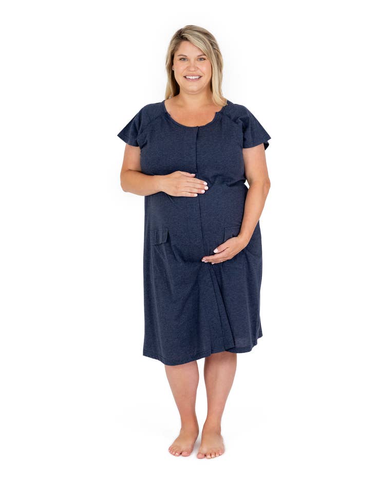 Eleanora Bamboo Maternity & Nursing Dress | Navy Heather