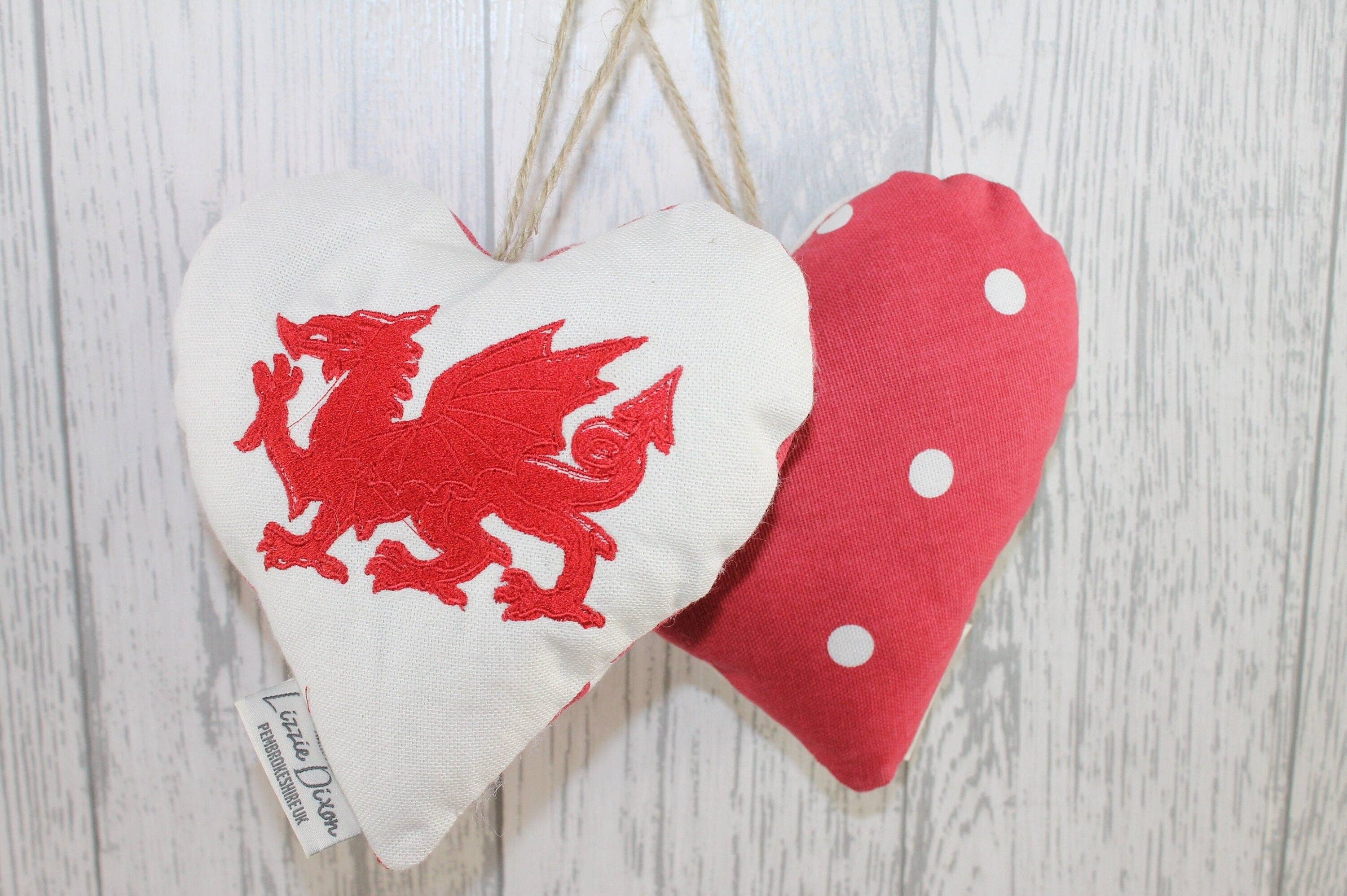 Lizzie Dixon Designs – wholesale Ornament – Welsh Dragon Hanging Heart-Lavender Hanging Heart-Fabric Hanging Heart-3